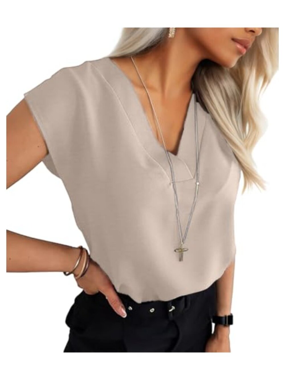 Women's Sleeveless V Neck Blouse Lightweight Work Office Shirt